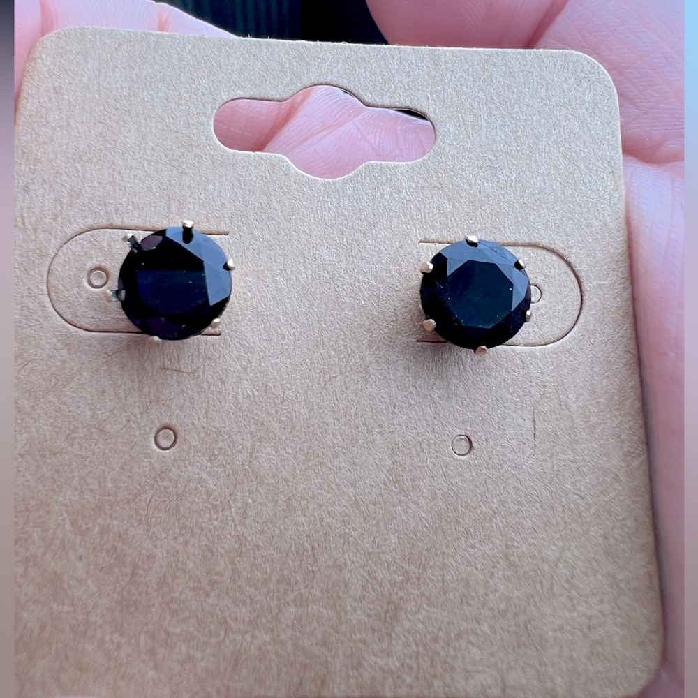 Dark Green Emerald Simulant Gold Tone Stud Earrings